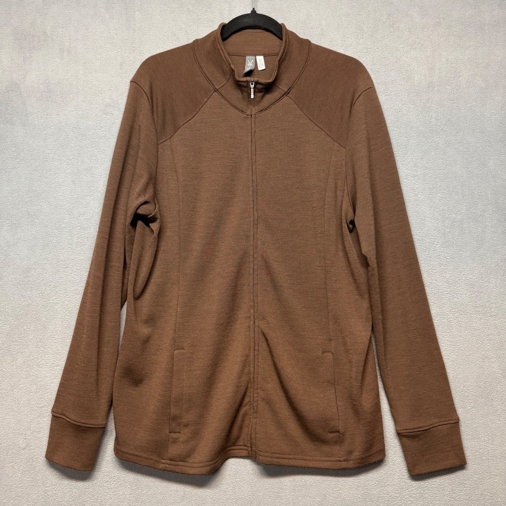 Ibex Merino Wool Full Zip Sweater Jacket XL Brown Outdoor Activewear Mock Neck